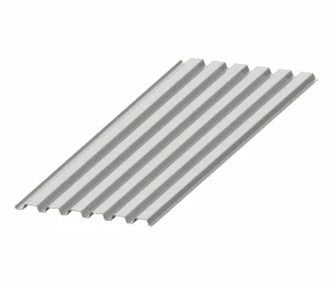 A single sheet of gray corrugated metal roofing is shown on a white background, ideal for reference in any Roof Decking Guide.