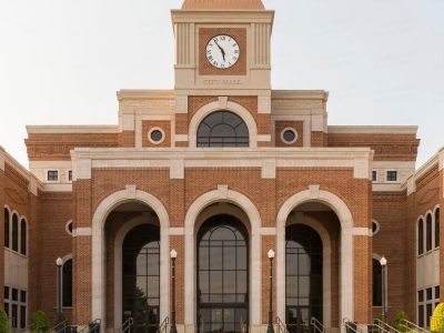 An image of Lewisville City Hall in Lewisville, Texas.  Designed by CSI, Inc./John Peveto, Lewisville City Hall was built in 2003.  This stock photo Copyright Capitolshots Photography, ALL RIGHTS RESERVED.