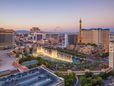 Aerial view of Las Vegas strip in Nevada as seen at night  USA